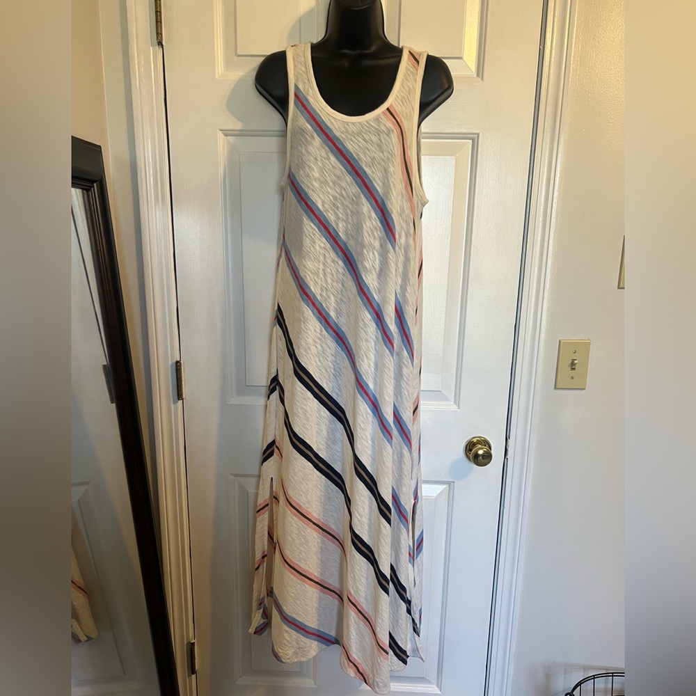 Lou & Grey Cream Maxi Dress with Blue and Pink Stripes